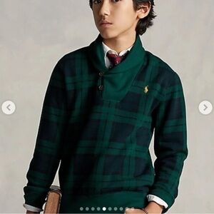 Polo Ralph Lauren Boy's Long Sleeve Shawl Neck Plaid Sweatshirt Sweater size 4